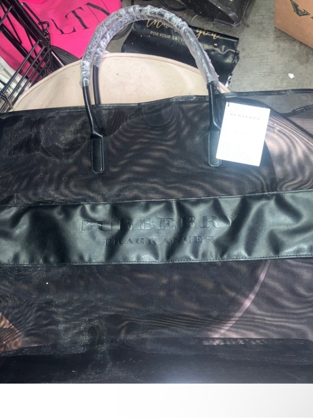 Burberry Fragrance Gift with Purchase Black Branded Mesh Shopper Tote new